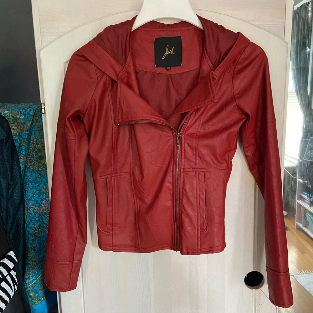 Red faux leather jacket